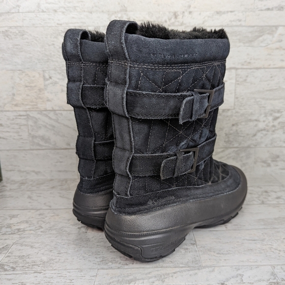 Columbia Snow Boots Womens Sz 6 Flurry Black Suede Omni Grip Heat Tech Lite - Picture 5 of 11